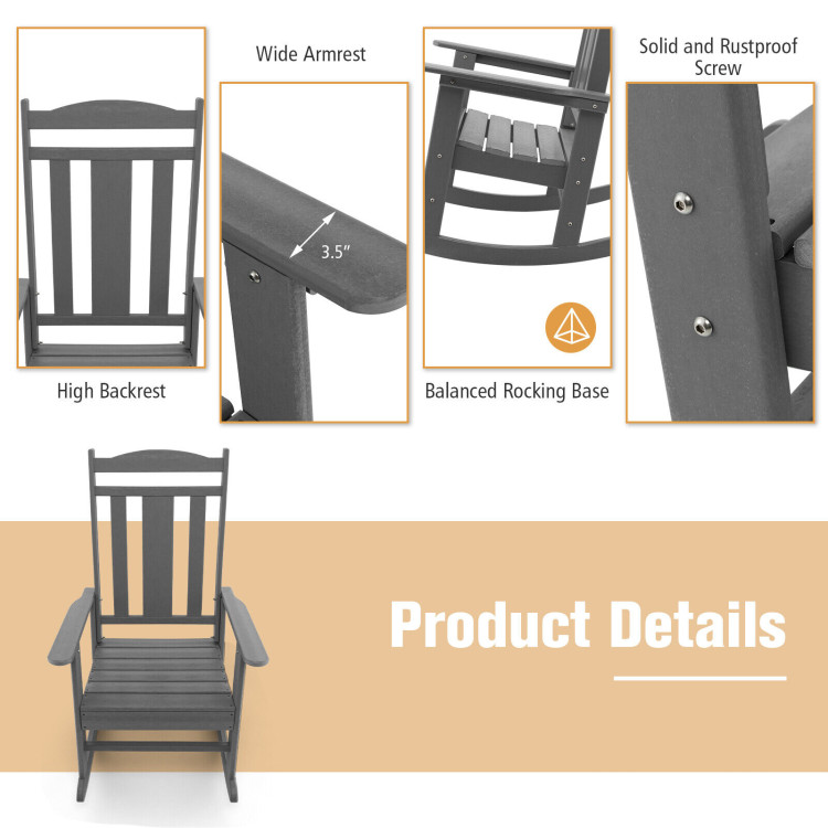 All-Weather HDPE Patio Rocking Chair for Garden-GrayCostway Gallery View 8 of 8