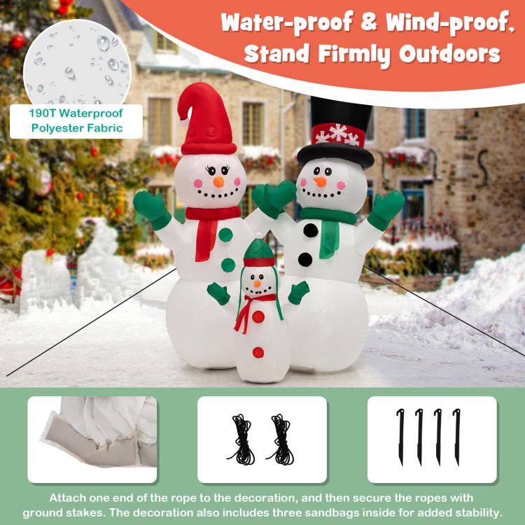 6 Feet Inflatable Christmas Snowman Decoration with LED and Air BlowerCostway Gallery View 9 of 10