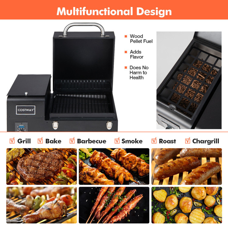 Costway Black Portable Pellet Grill and Smoker Tabletop with Temperature  Probe