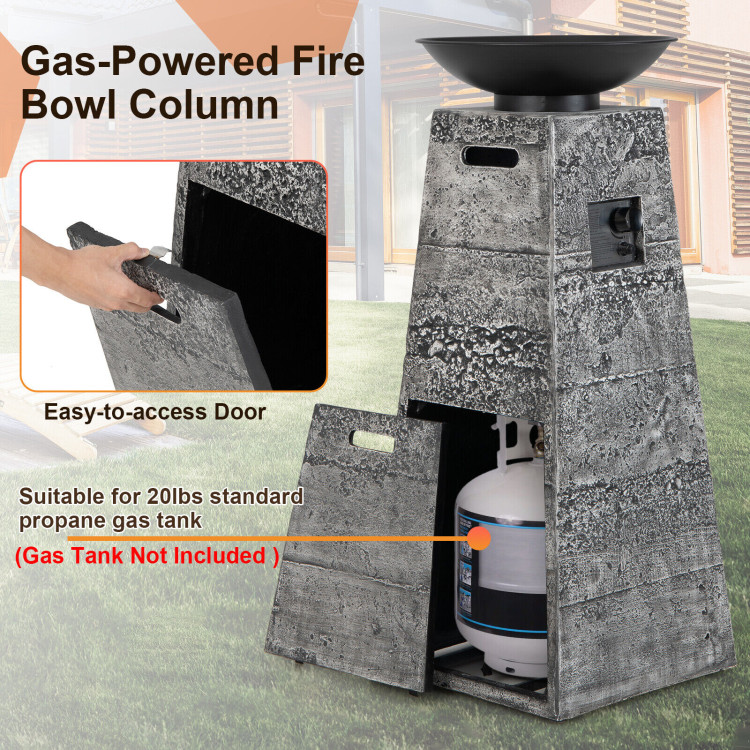 48 Inch Propane Fire Bowl Column with Lava Rocks and PVC Cover-GrayCostway Gallery View 9 of 10