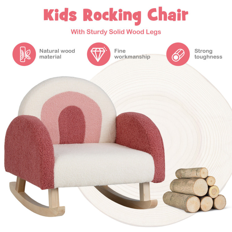 Kids Rocking Chair Children Velvet Upholstered Sofa with Solid Wood Legs-RedCostway Gallery View 3 of 10