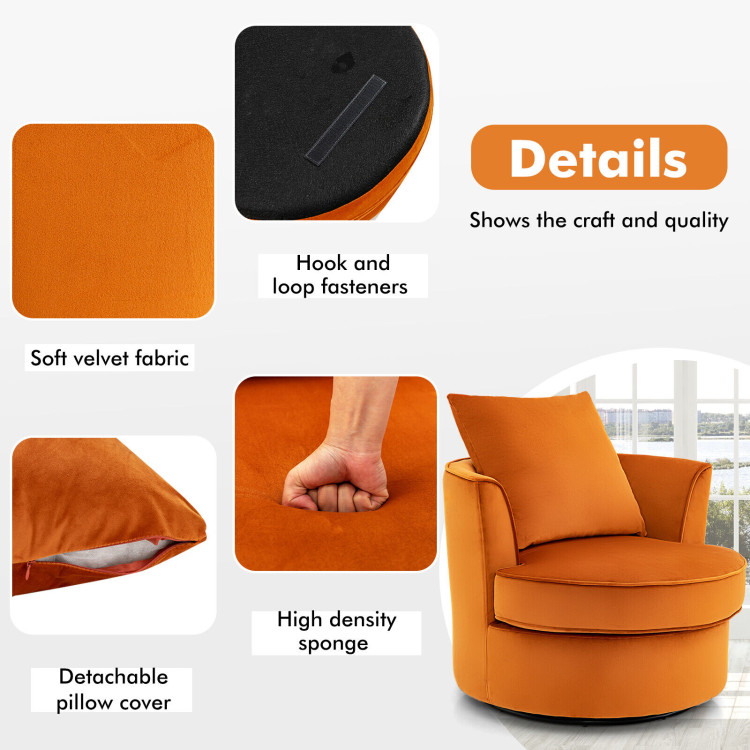 Modern 360° Swivel Barrel Chair with No Assembly Needed-OrangeCostway Gallery View 8 of 8