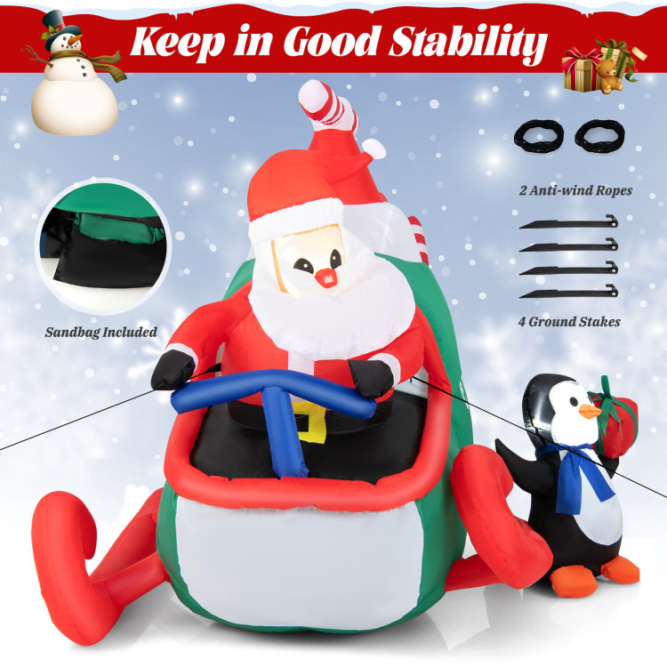 6.2 Feet Christmas Inflatable Santa Claus Driving Helicopter and Penguin Holding GiftCostway Gallery View 5 of 10
