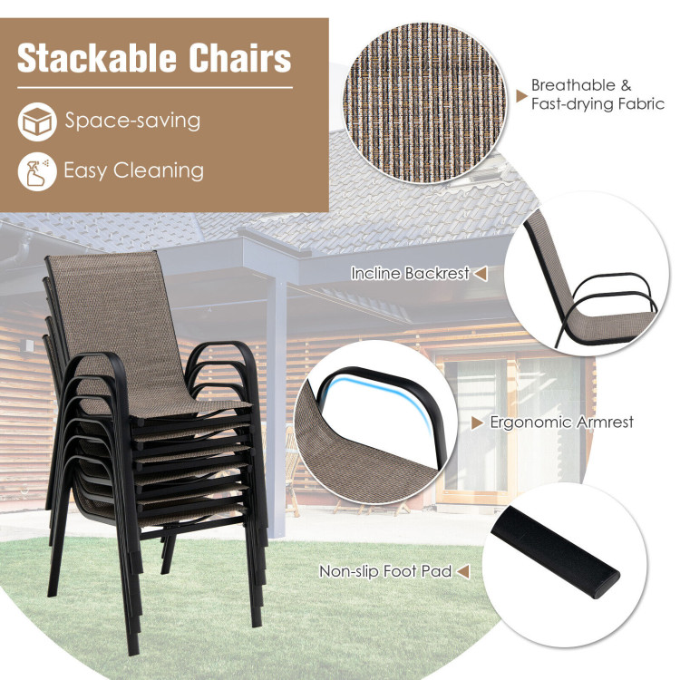 7-Piece Patio Dining Set with 6 Stackable ChairsCostway Gallery View 6 of 9