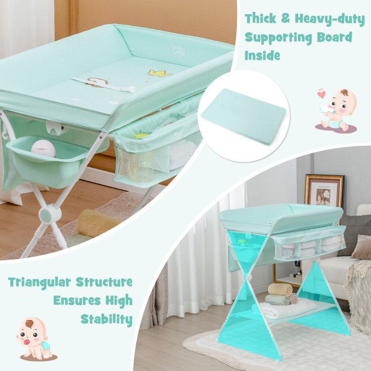 Foldable Baby Changing Table with Wheels-BlueCostway Gallery View 6 of 12