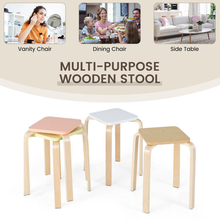 Set of 4 Colorful Square Stools with Anti-slip Felt Mats-MulticolorCostway Gallery View 9 of 11