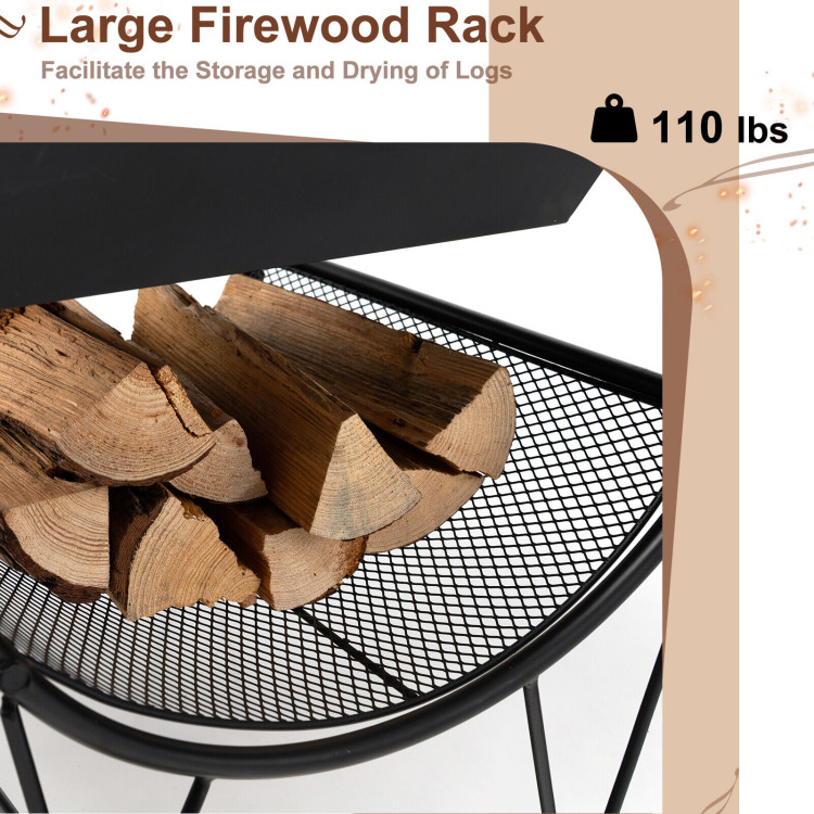 Outdoor Wood Burning Fire Pit with Log Storage Rack and WheelsCostway Gallery View 11 of 11