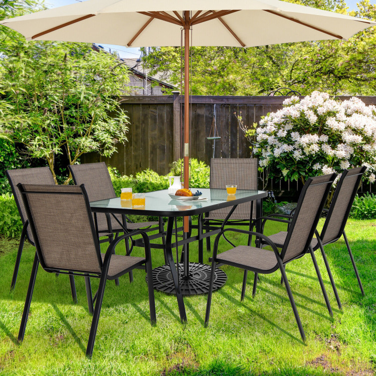 6 Pieces Patio Stackable Dining Chairs with Curved Armrests and Breathable FabricCostway Gallery View 6 of 8