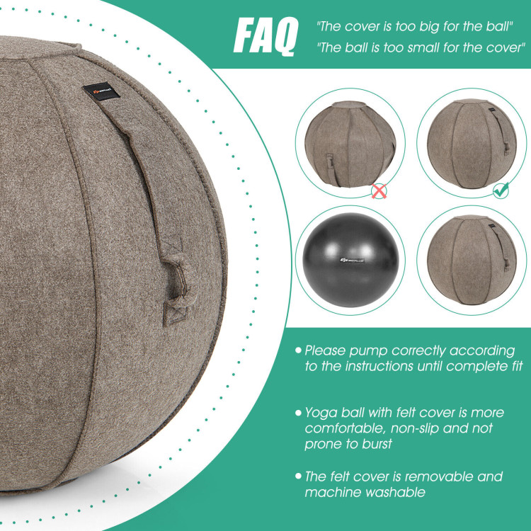 Yoga Sitting Ball with Felt Cover and Air Pump-BrownCostway Gallery View 8 of 10