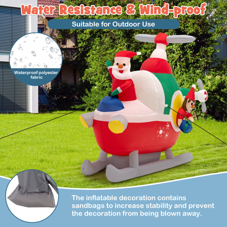 6 Feet Wide Inflatable Santa Claus Flying a Helicopter with Air BlowerCostway Gallery View 10 of 11