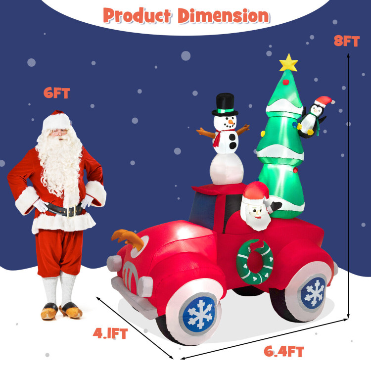 8 Feet Tall Inflatable Santa Claus on Red Truck with LED LightsCostway Gallery View 5 of 10