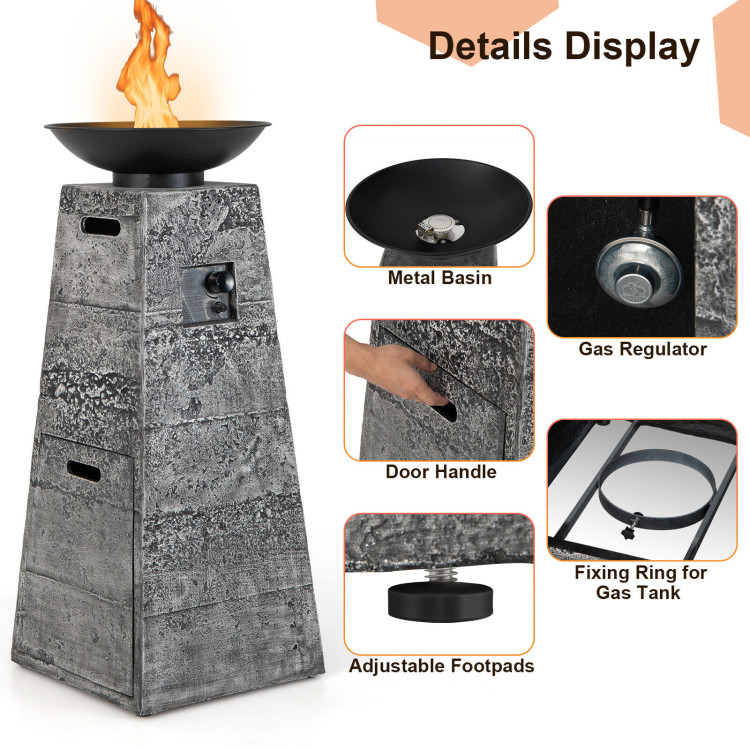 48 Inch Propane Fire Bowl Column with Lava Rocks and PVC Cover-GrayCostway Gallery View 10 of 10