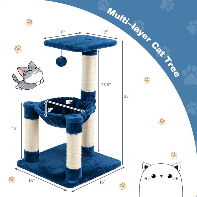 Multi-level Cat Tree with Scratching Posts and Cat Hammock-BlueCostway Gallery View 5 of 10