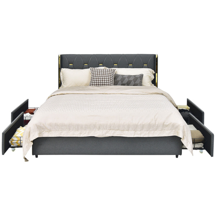 Full/Queen Size Upholstered Bed Frame with 4 Storage Drawers-Full SizeCostway Gallery View 8 of 10