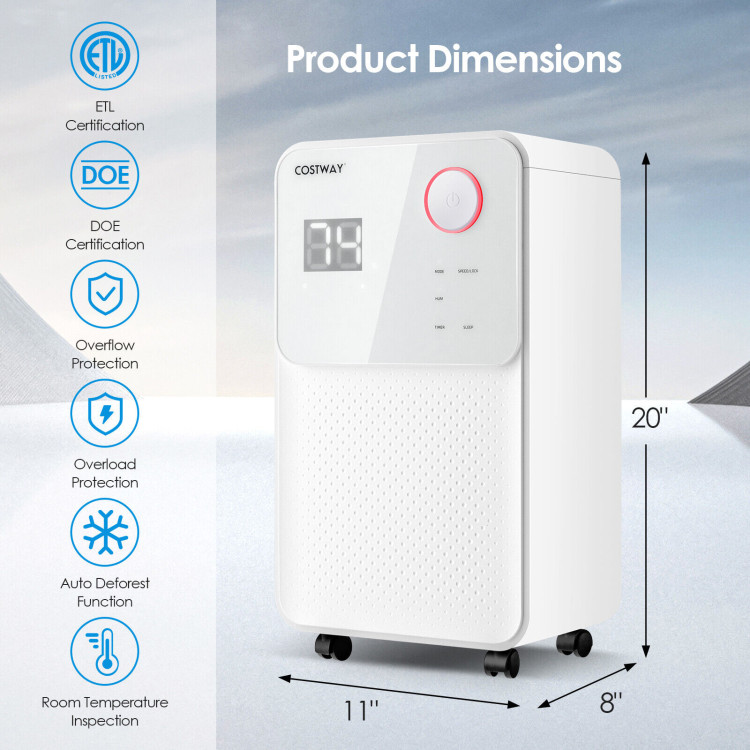 32 Pints 2000 Sq. Ft Dehumidifier for Home and Basements with 3-Color Digital Display-WhiteCostway Gallery View 4 of 10