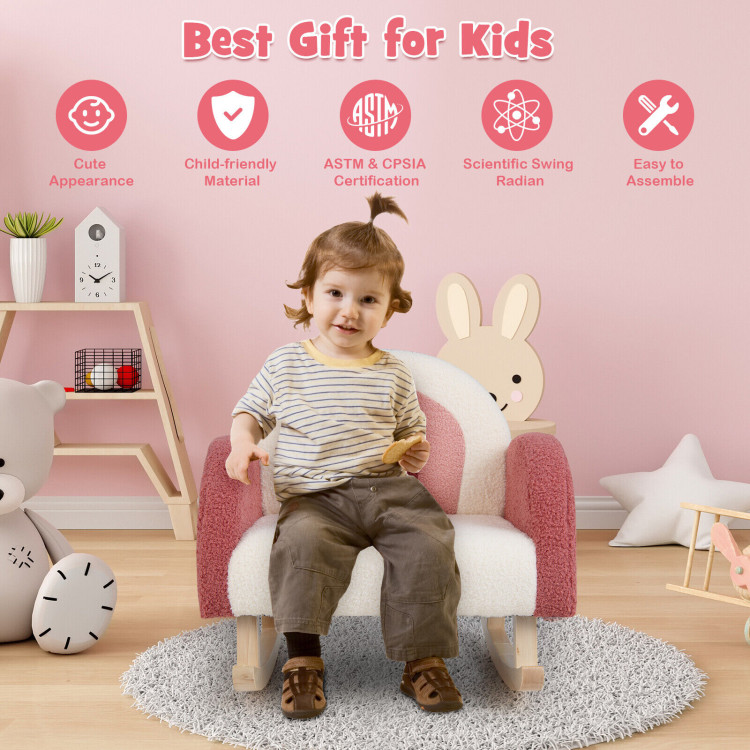 Kids Rocking Chair Children Velvet Upholstered Sofa with Solid Wood Legs-RedCostway Gallery View 5 of 10