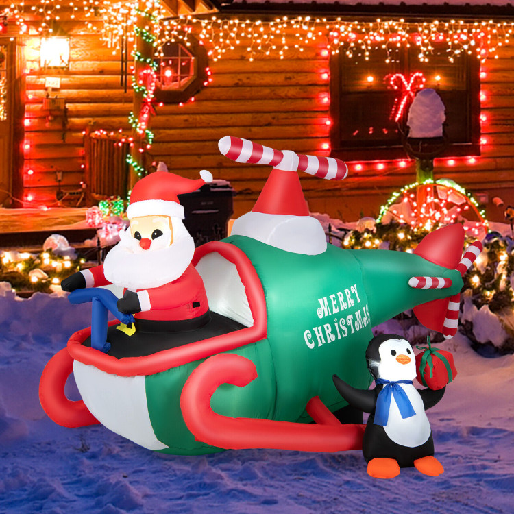 6.2 Feet Christmas Inflatable Santa Claus Driving Helicopter and Penguin Holding GiftCostway Gallery View 7 of 10
