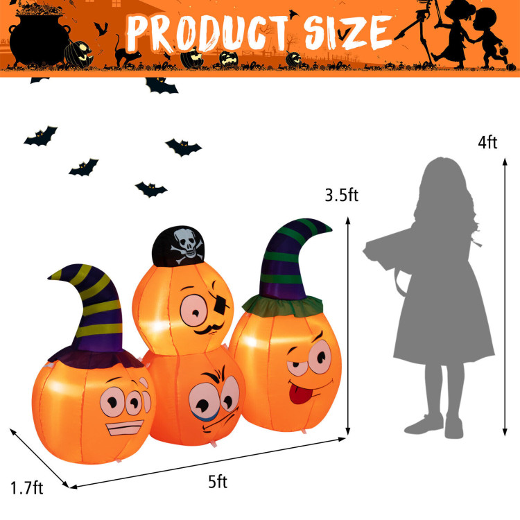 5 Feet Long Halloween Inflatable Decoration 4 Pumpkin Lanterns Combo with PirateCostway Gallery View 4 of 10