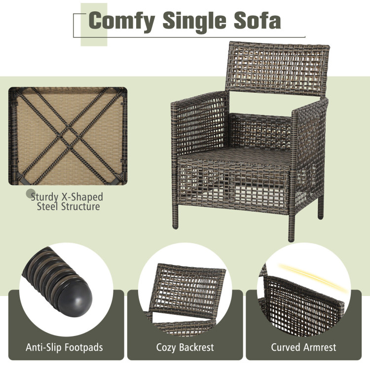 3 Pieces Patio Rattan Furniture Set with Cushioned Sofas and Wood Table Top-WhiteCostway Gallery View 10 of 10