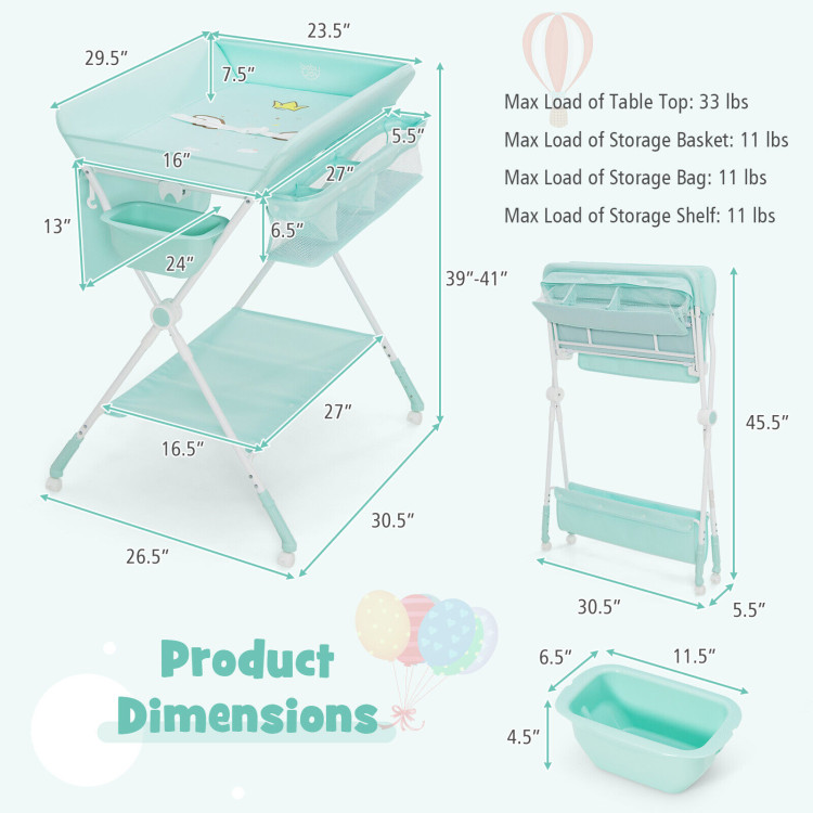 Foldable Baby Changing Table with Wheels-BlueCostway Gallery View 5 of 12