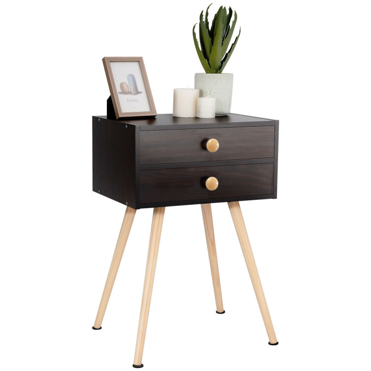 Mid Century Modern 2 Drawers Nightstand in Natural-CoffeeCostway Gallery View 10 of 11