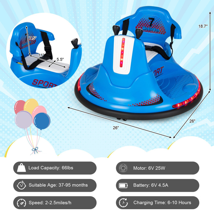 6V Bumper Car for Kids Toddlers Electric Ride On Car Vehicle with 360° Spin-BlueCostway Gallery View 4 of 10