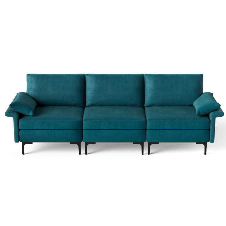 Large 3-Seat Sofa Sectional with Metal Legs for 3-4 people-Peacock BlueCostway Gallery View 7 of 9