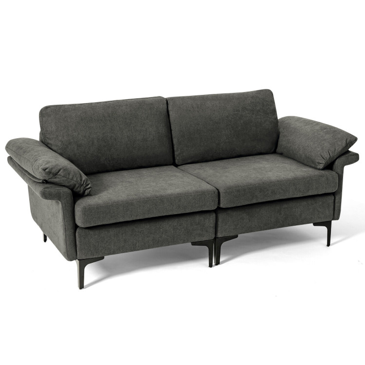 Modern Fabric Loveseat Sofa for with Metal Legs and Armrest Pillows-GrayCostway Gallery View 1 of 10