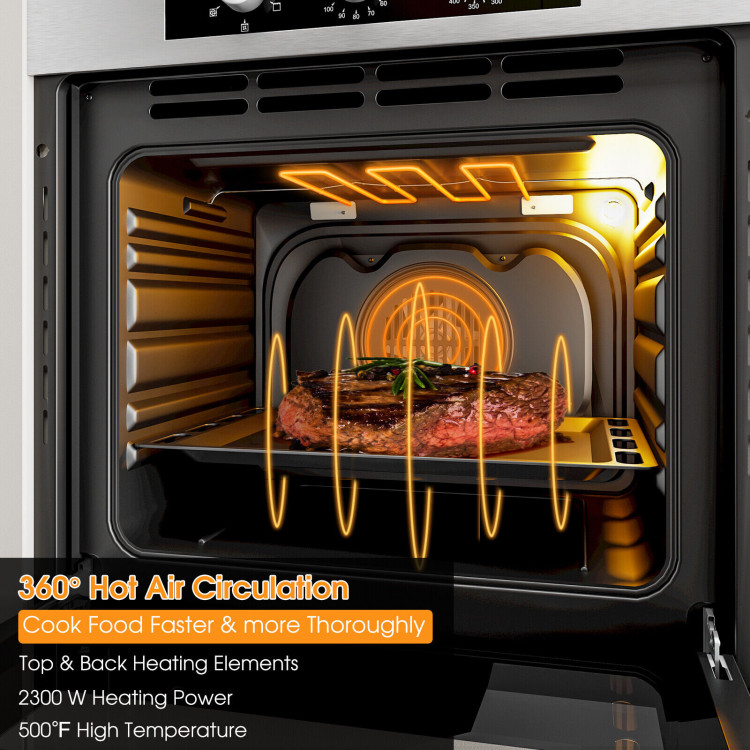 24 Inch Single Wall Oven 2.47Cu.ft with 5 Cooking Modes-SilverCostway Gallery View 3 of 11