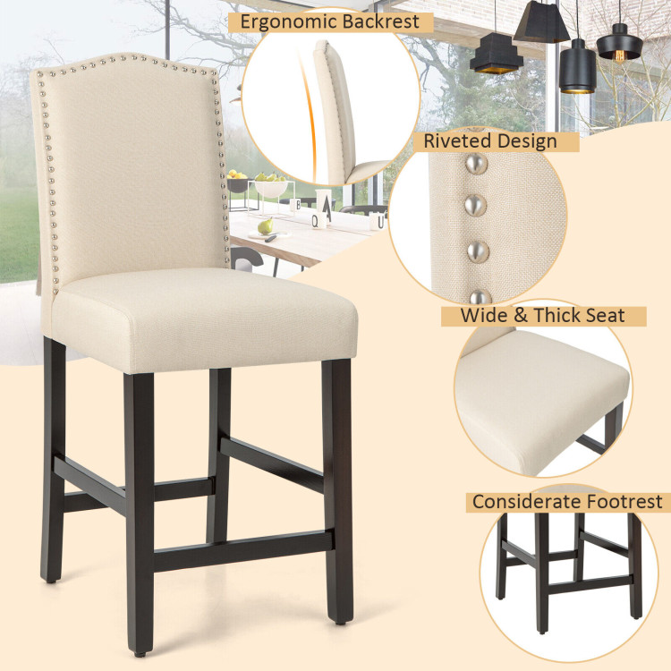 2 Pcs Fabric Nail Head Counter Height Dining Side Chairs Set-BeigeCostway Gallery View 8 of 9