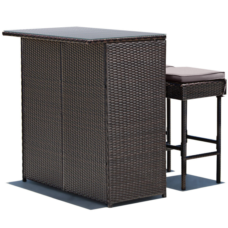 3 Pieces Patio Rattan Wicker Bar Table Stools Dining Set-Gray & Off WhiteCostway Gallery View 10 of 12