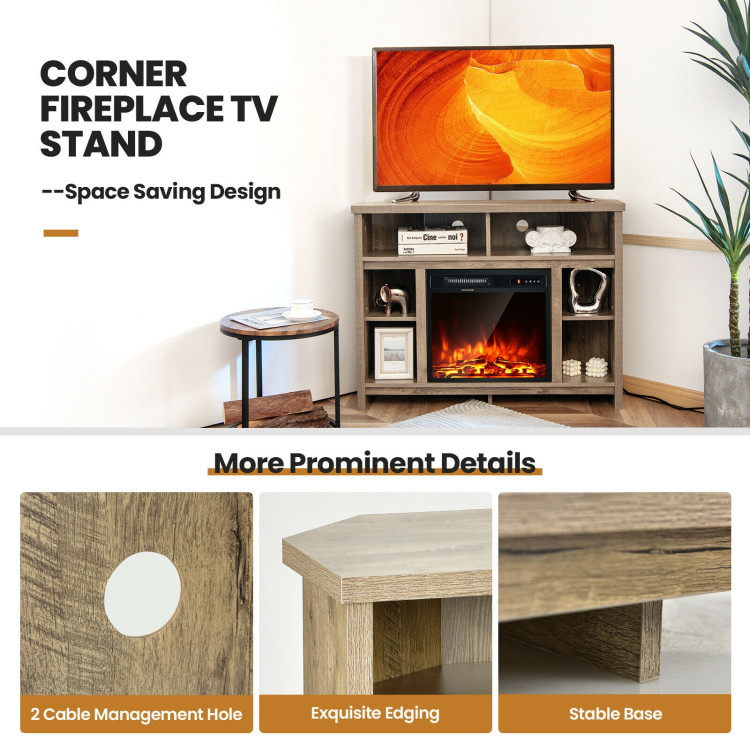 Modern Corner TV Stand with Adjustable Shelves for TVs up to 48 Inch-NaturalCostway Gallery View 12 of 12