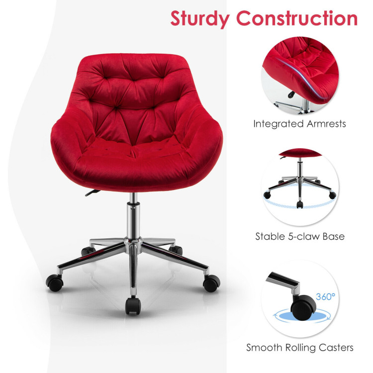 Velvet Leisure Armchair with Rolling Casters-RedCostway Gallery View 10 of 10