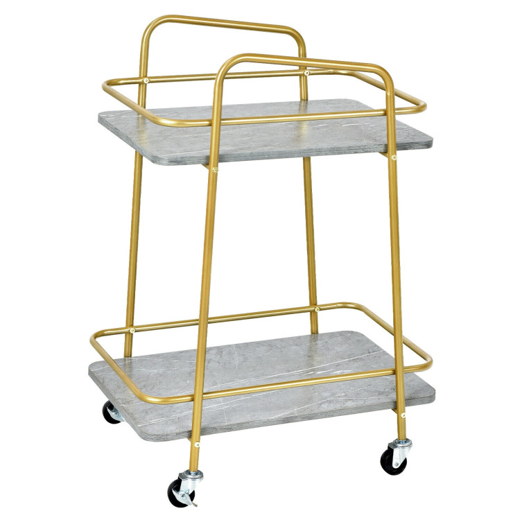 2-tier Kitchen Rolling Cart with Steel Frame and Lockable Casters-GrayCostway Gallery View 1 of 10