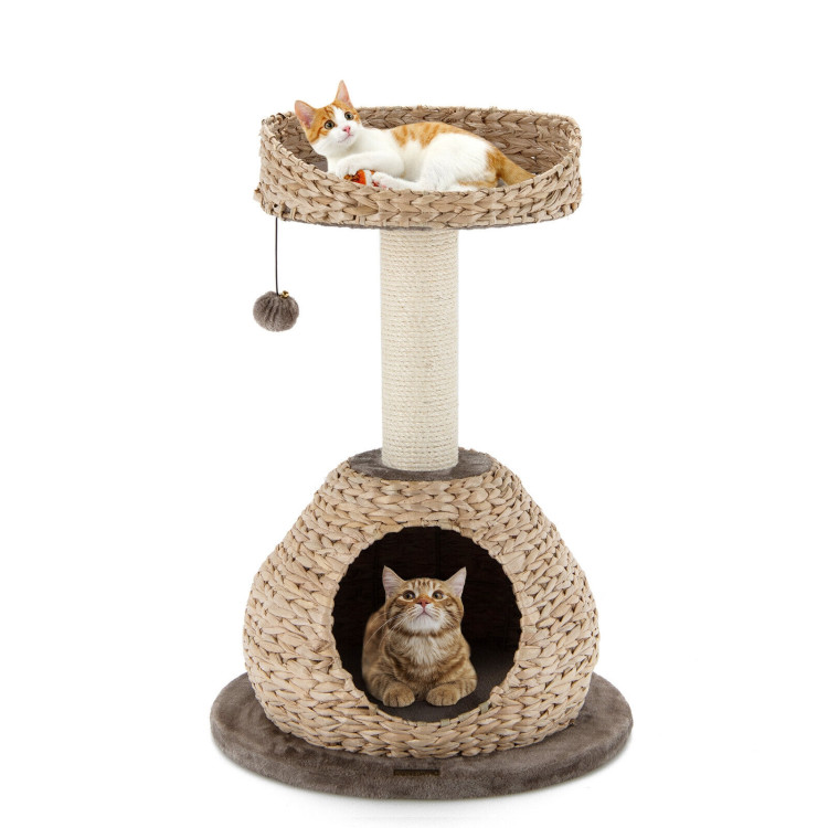 28 Inches Hand-Made Cat Tree Tower with Jump Platform-CoffeeCostway Gallery View 8 of 11