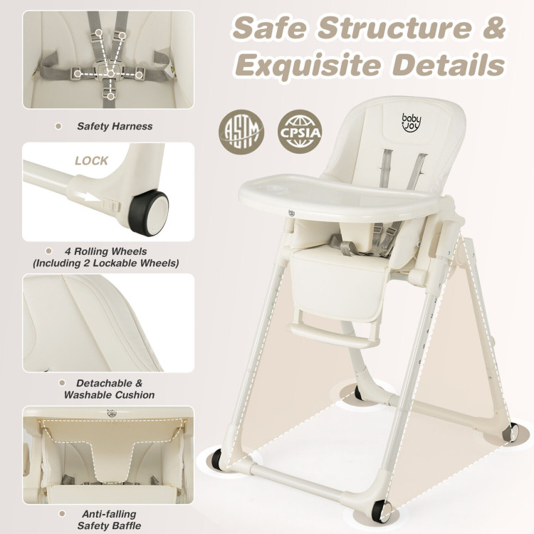 4-in-1 Baby High Chair with 6 Adjustable Heights-BeigeCostway Gallery View 9 of 10