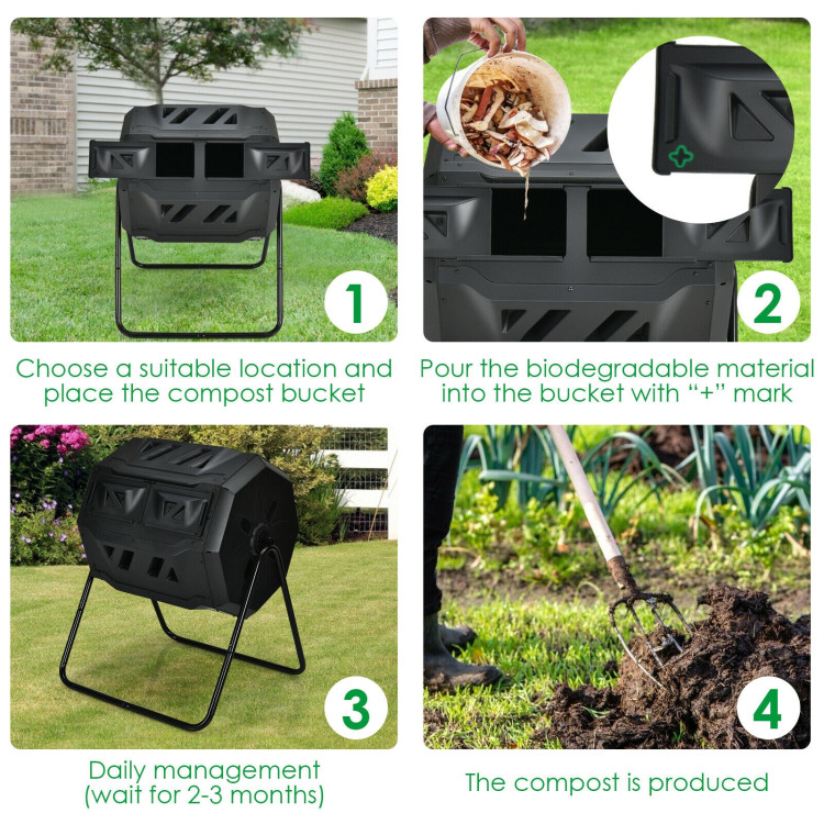 43 Gallon Composting Tumbler Compost Bin with Dual Rotating ChamberCostway Gallery View 11 of 11
