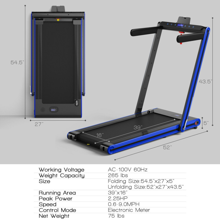 2-in-1 Folding Treadmill with Dual LED Display-NavyCostway Gallery View 4 of 11
