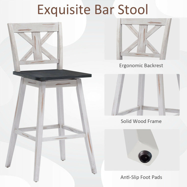 Set of 2 360-Degree Swivel Bar Stools for Home Restaurant-WhiteCostway Gallery View 9 of 9