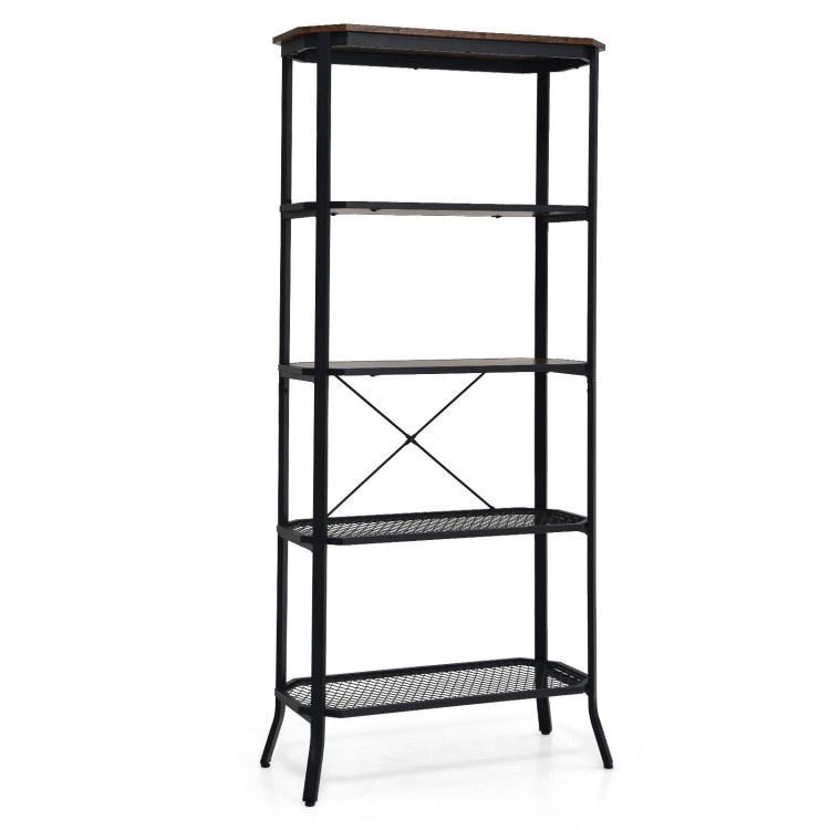 Industrial 5-Layer Bookshelf with Out-Stretched Legs-Rustic BrownCostway Gallery View 1 of 10