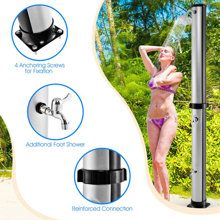 7.2 Feet Solar-Heated Outdoor Shower with Free-Rotating Shower Head-SilverCostway Gallery View 10 of 10