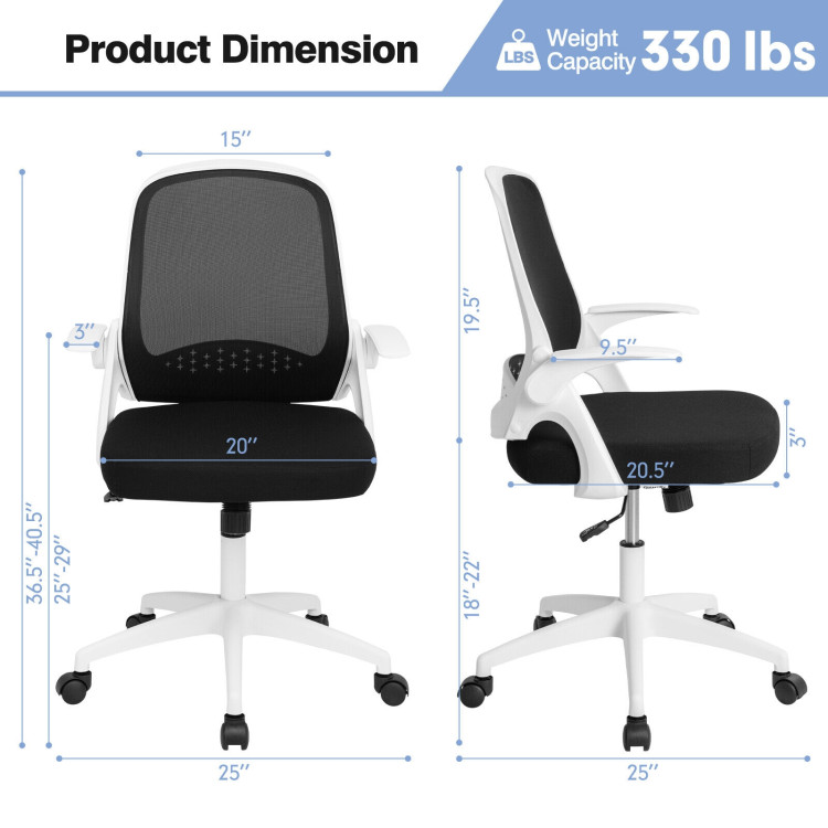 Adjustable Mesh Office Chair Rolling Computer Desk Chair with Flip-up Armrest-WhiteCostway Gallery View 4 of 11