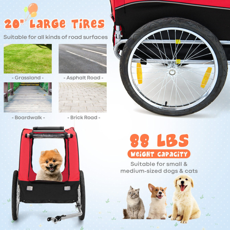 Dog Bike Trailer Foldable Pet Cart with 3 Entrances for Travel-RedCostway Gallery View 3 of 11