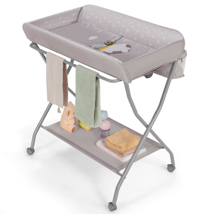 Baby Changing Table with Safety Belt and 4-side Defence-GrayCostway Gallery View 4 of 10