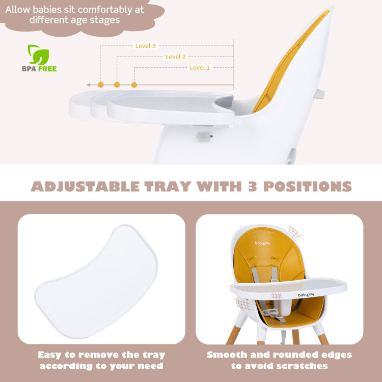 4-in-1 Convertible Baby High Chair Infant Feeding Chair with Adjustable Tray-YellowCostway Gallery View 8 of 10