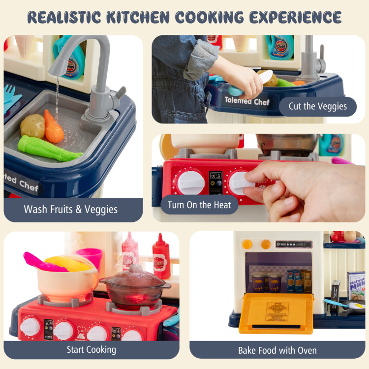 64 Pieces Realistic Kitchen Playset for Boys and Girls with Sound and Lights-BlueCostway Gallery View 10 of 10