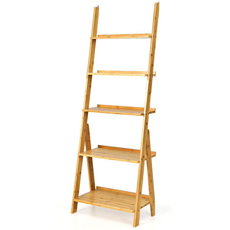 5-Tier Bamboo Ladder Shelf for Home Use-NaturalCostway Gallery View 3 of 10