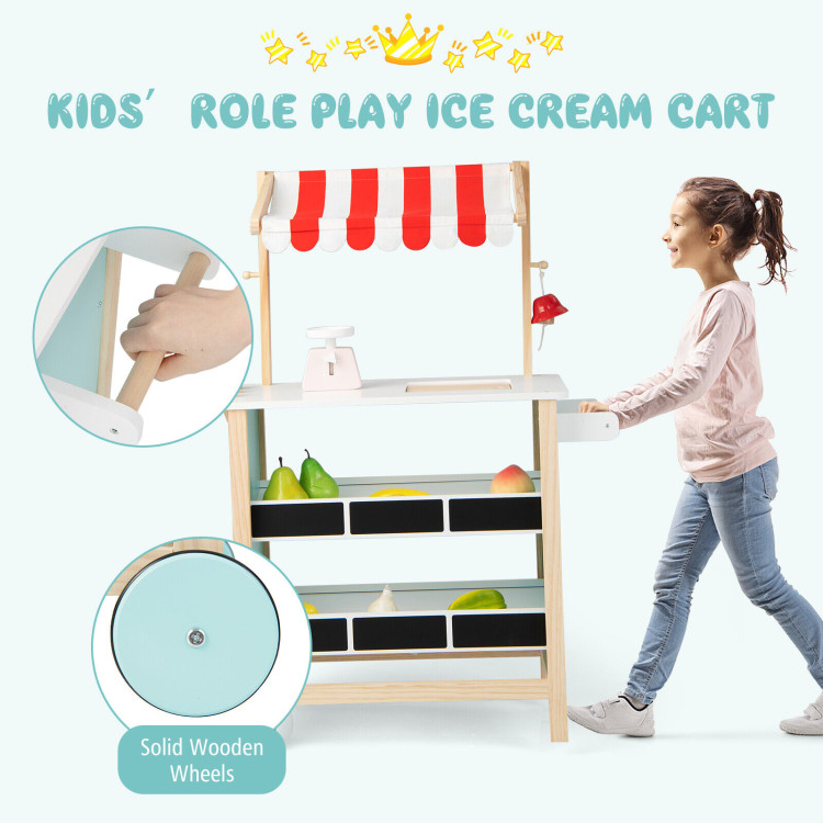 Kids Wooden Ice Cream Cart with Chalkboard and StorageCostway Gallery View 9 of 11