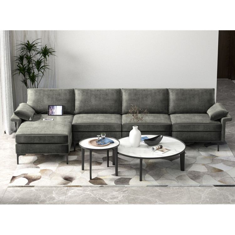 Extra Large L-shaped Sectional Sofa with Reversible Chaise and 2 USB Ports for 4-5 People-GrayCostway Gallery View 6 of 11