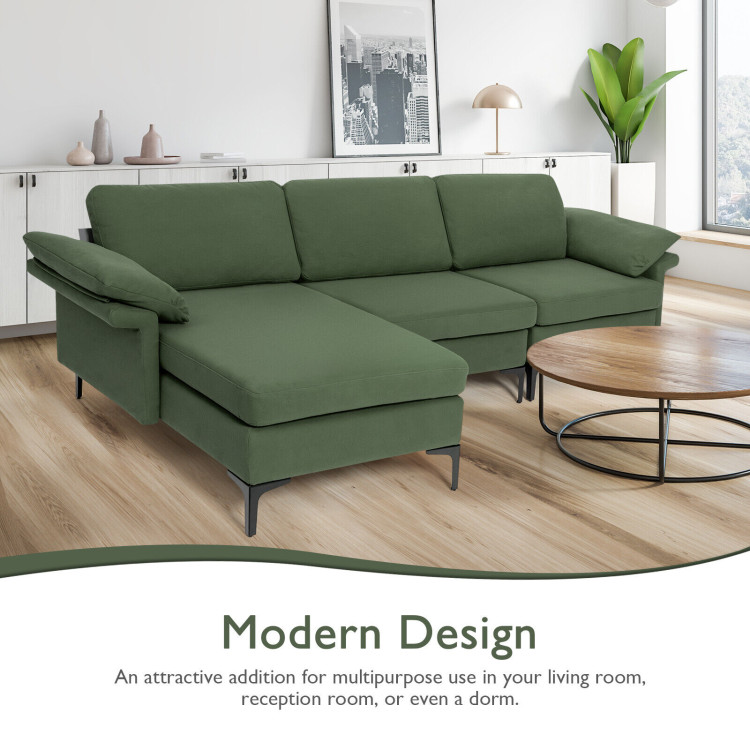 Extra Large Modular L-shaped Sectional Sofa with Reversible Chaise for 4-5 People-Army GreenCostway Gallery View 9 of 11